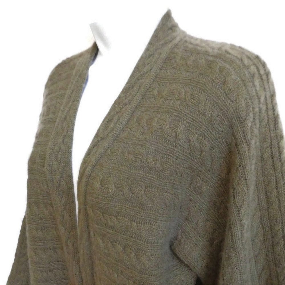 Kenar Pure Cashmere Cardigan 3D Cable Knit Green Open Front Wide Bell Sleeves M - Picture 4 of 8
